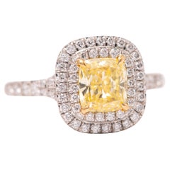 Tiffany Soleste 1 ct Cushion-cut Yellow Diamond Halo Engagement Ring in Platinum Tiffany Soleste 1 ct Cushion-cut Yellow Diamond Halo Engagement Ring in Platinum