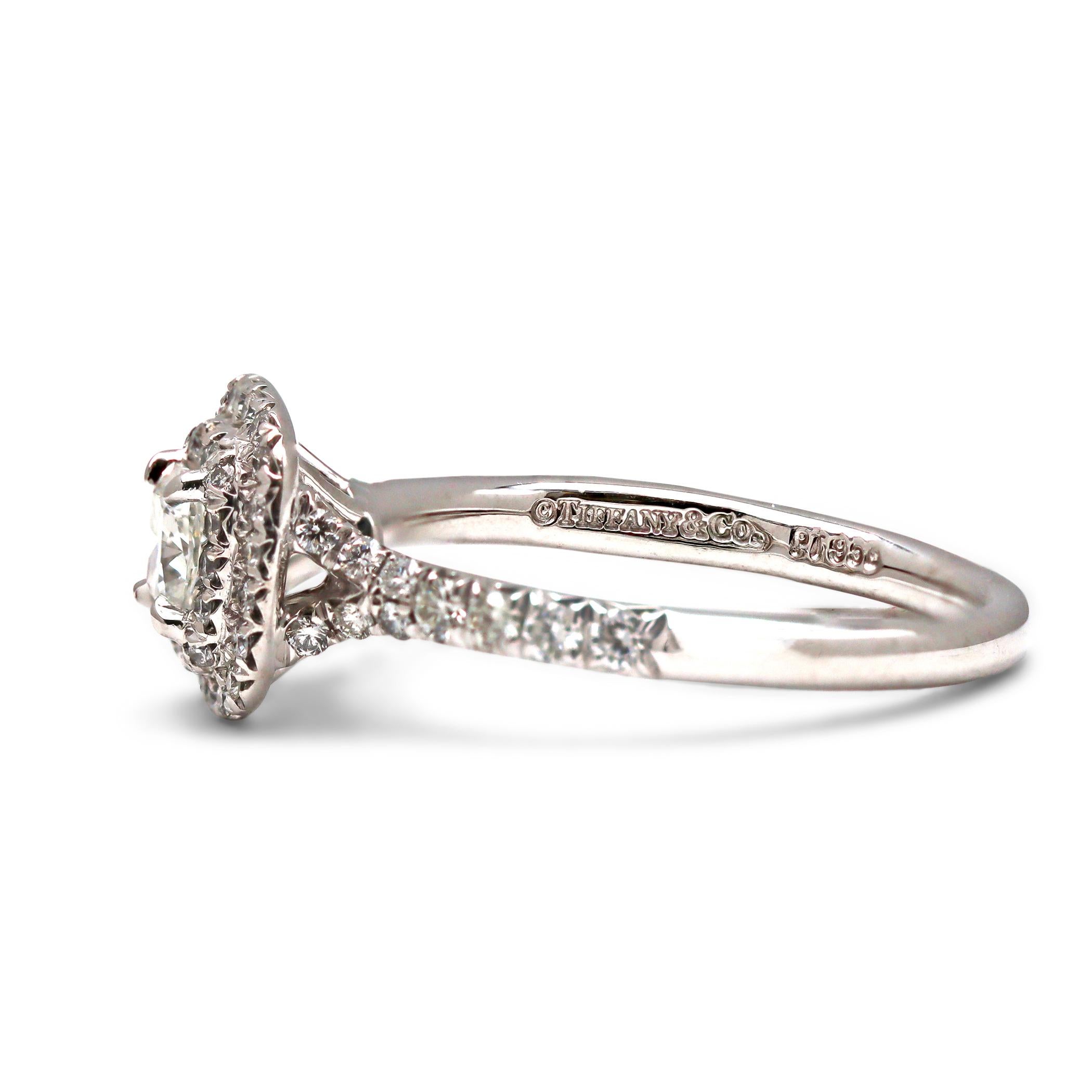 Brilliant Cut Tiffany Soleste Cushion Cut Double Halo Platinum Diamond Engagement Ring