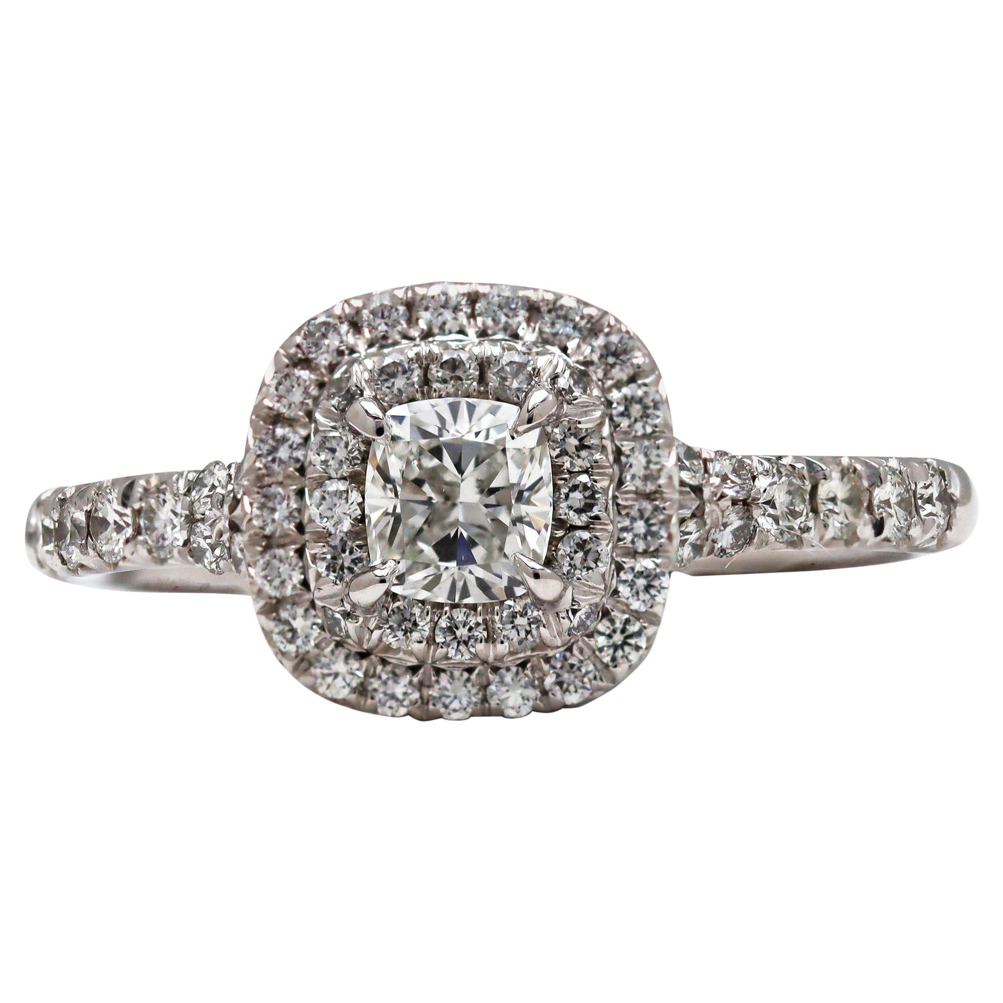 Tiffany Soleste Cushion Cut Double Halo Platinum Diamond Engagement Ring