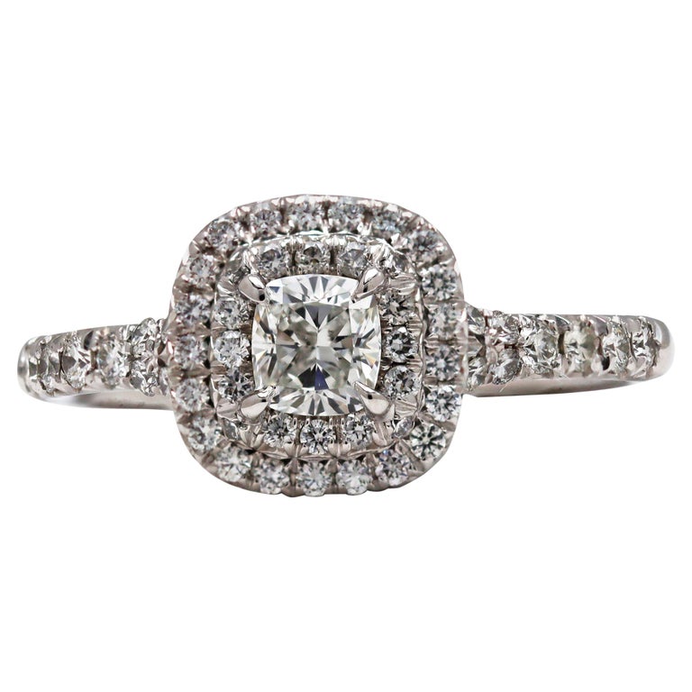 Tiffany Soleste Cushion Cut Double Halo Platinum Diamond Engagement Ring at  1stDibs | tiffany halo ring, tiffany soleste ring, tiffany double halo ring