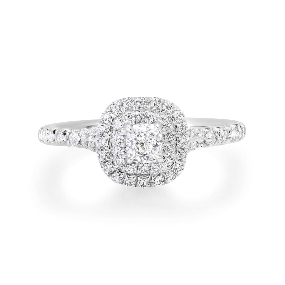 Taglio cuscino TIFFANY Anello di fidanzamento Soleste in platino con taglio a cuscino e diamante da 0,20 carati con doppia aureola 6 in vendita