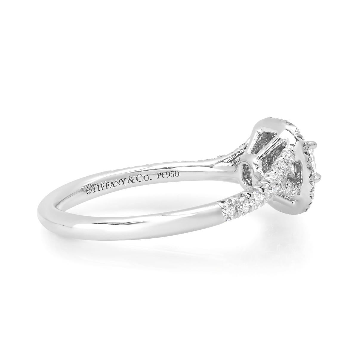 TIFFANY Anello di fidanzamento Soleste in platino con taglio a cuscino e diamante da 0,20 carati con doppia aureola 6 In condizioni ottime in vendita a Los Angeles, CA