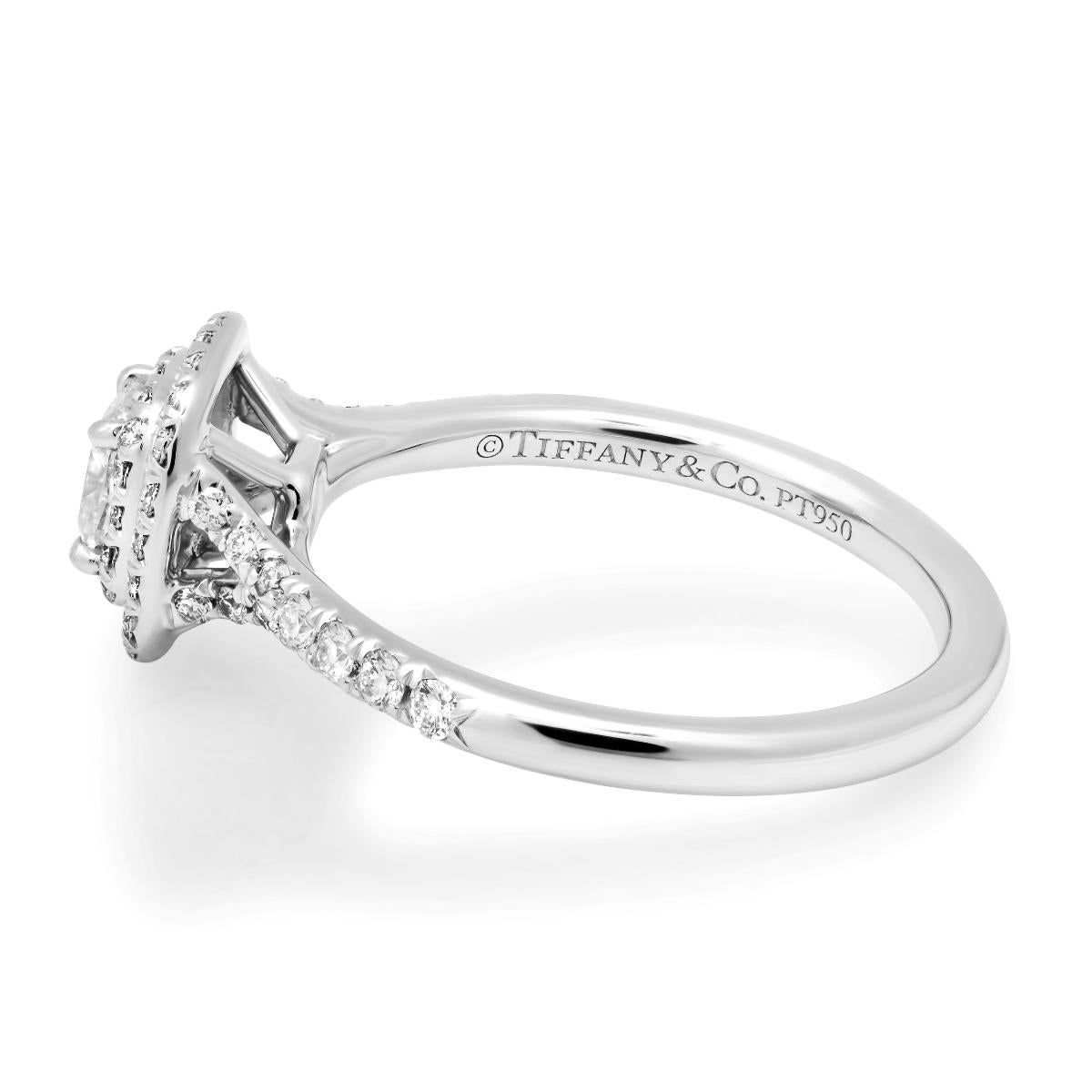 TIFFANY Soleste Verlobungsring aus Platin mit 34 Karat Diamanten im Kissenschliff und doppeltem Halo, 6 Damen im Angebot