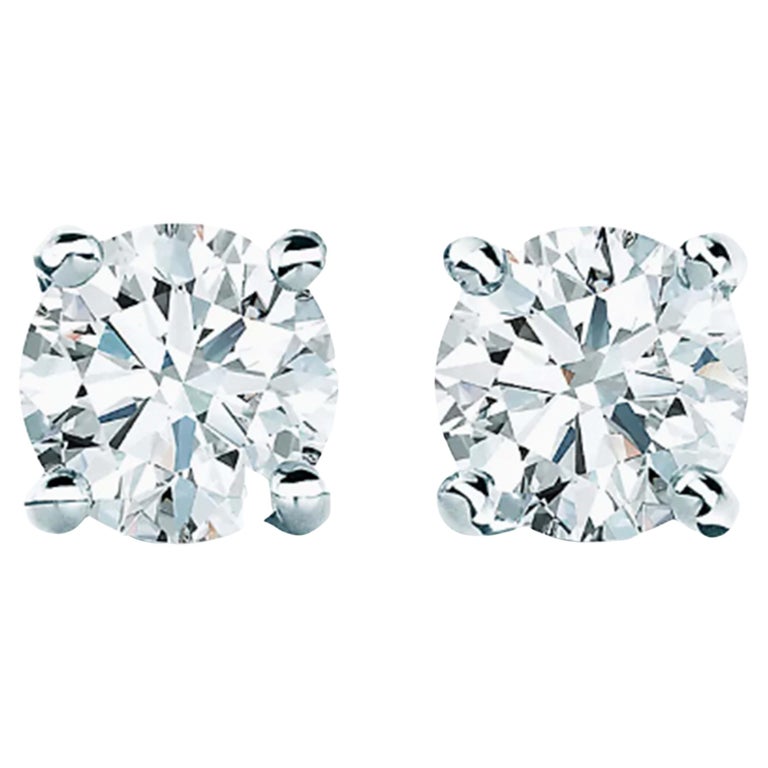Tiffany and Co. Solitaire Diamond Stud Earrings in Platinum 0.31 Ct For