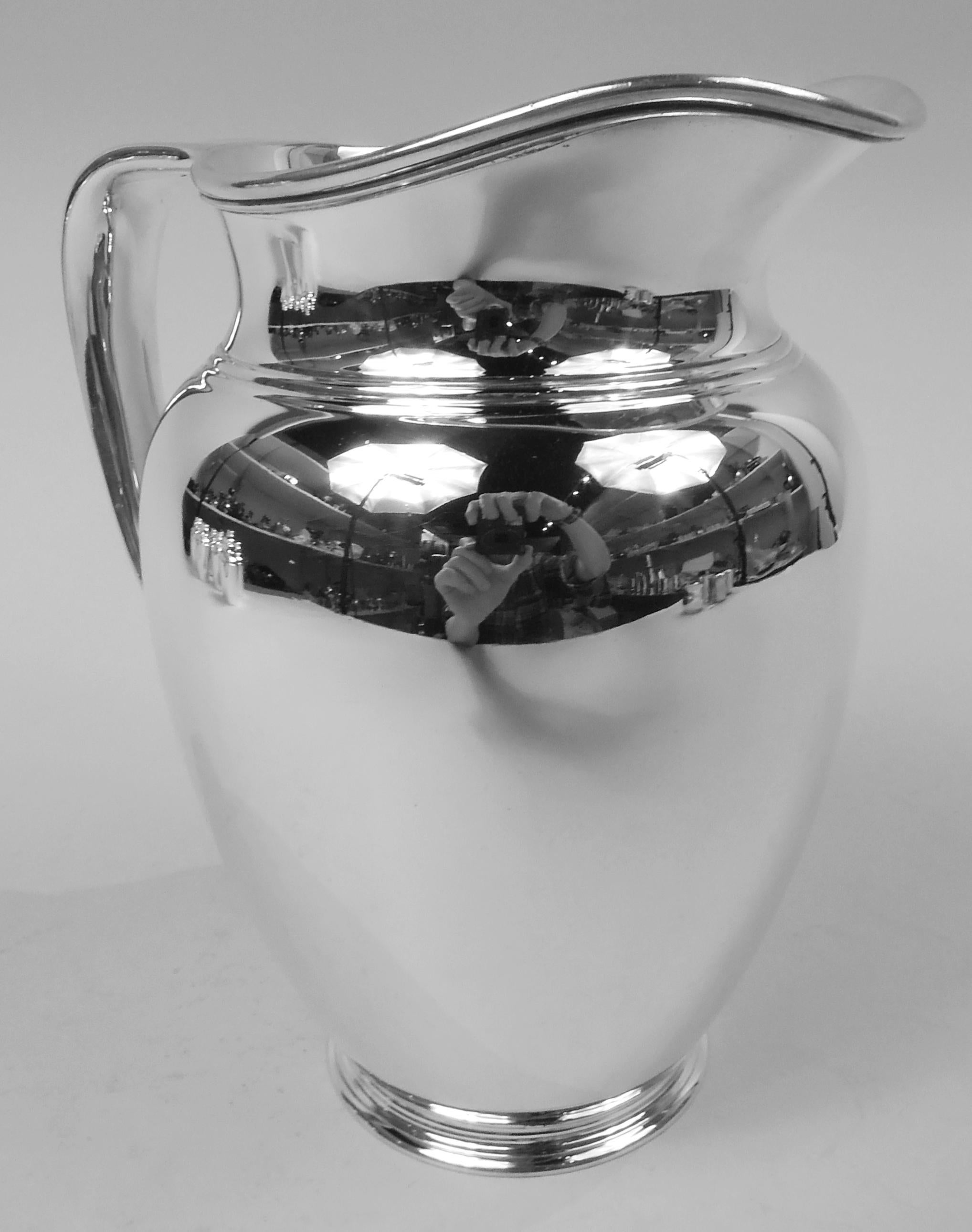 20th Century Tiffany Spare & Heavy Modern Sterling Silver Water Pitcher For Sale