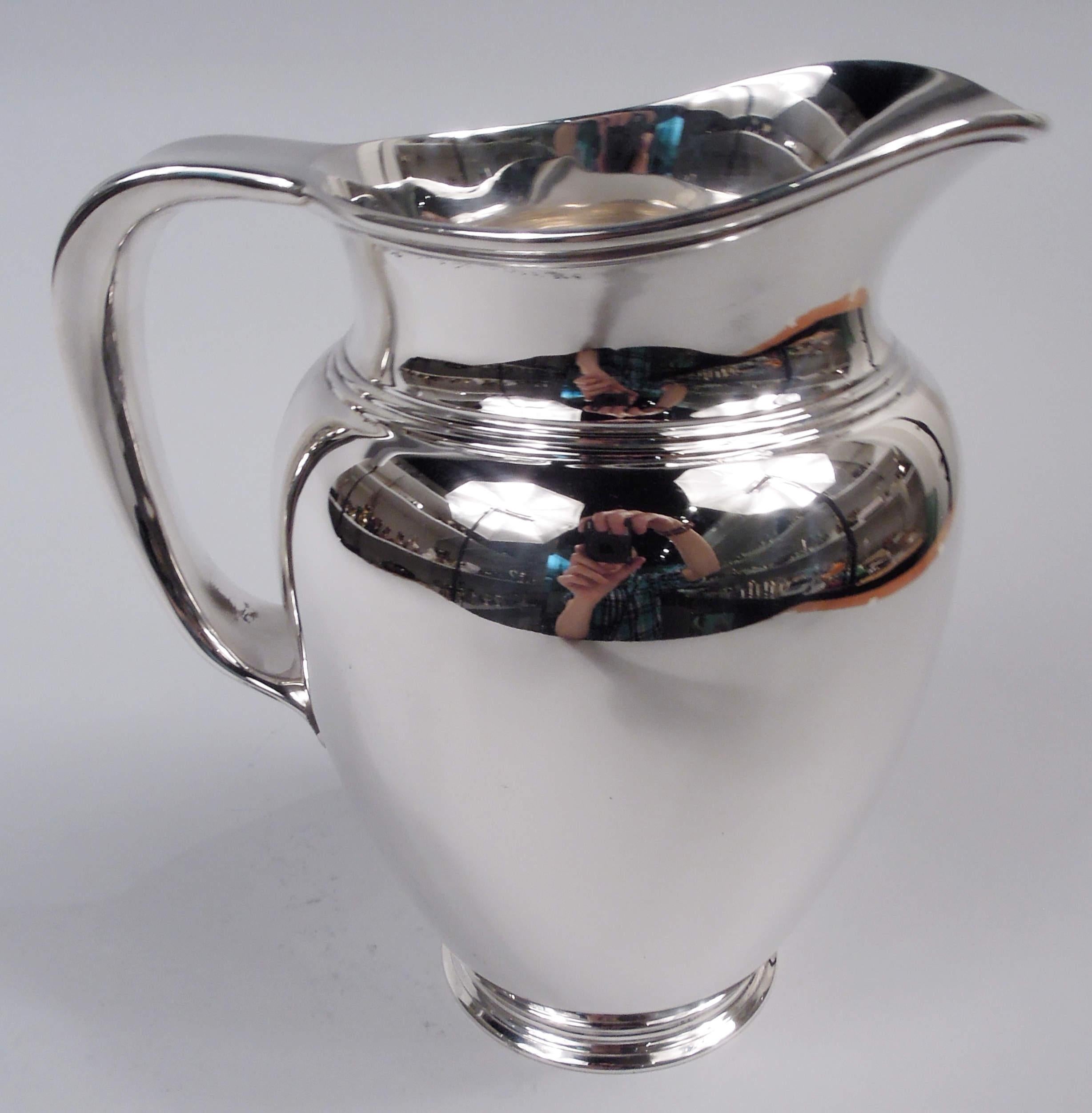 20th Century Tiffany Spare & Heavy Modern Sterling Silver Water Pitcher