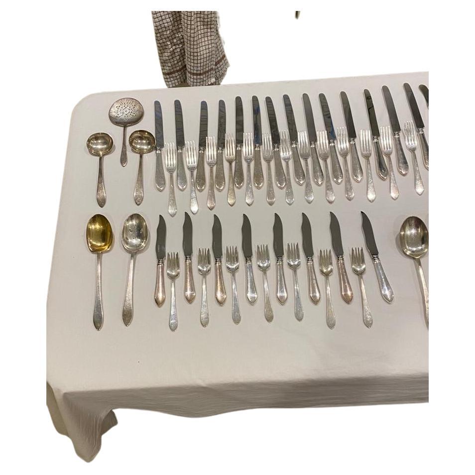 Tiffany Sterling Silver 79-Piece Flatware Set in Faneuil Pattern Art Deco For Sale 5