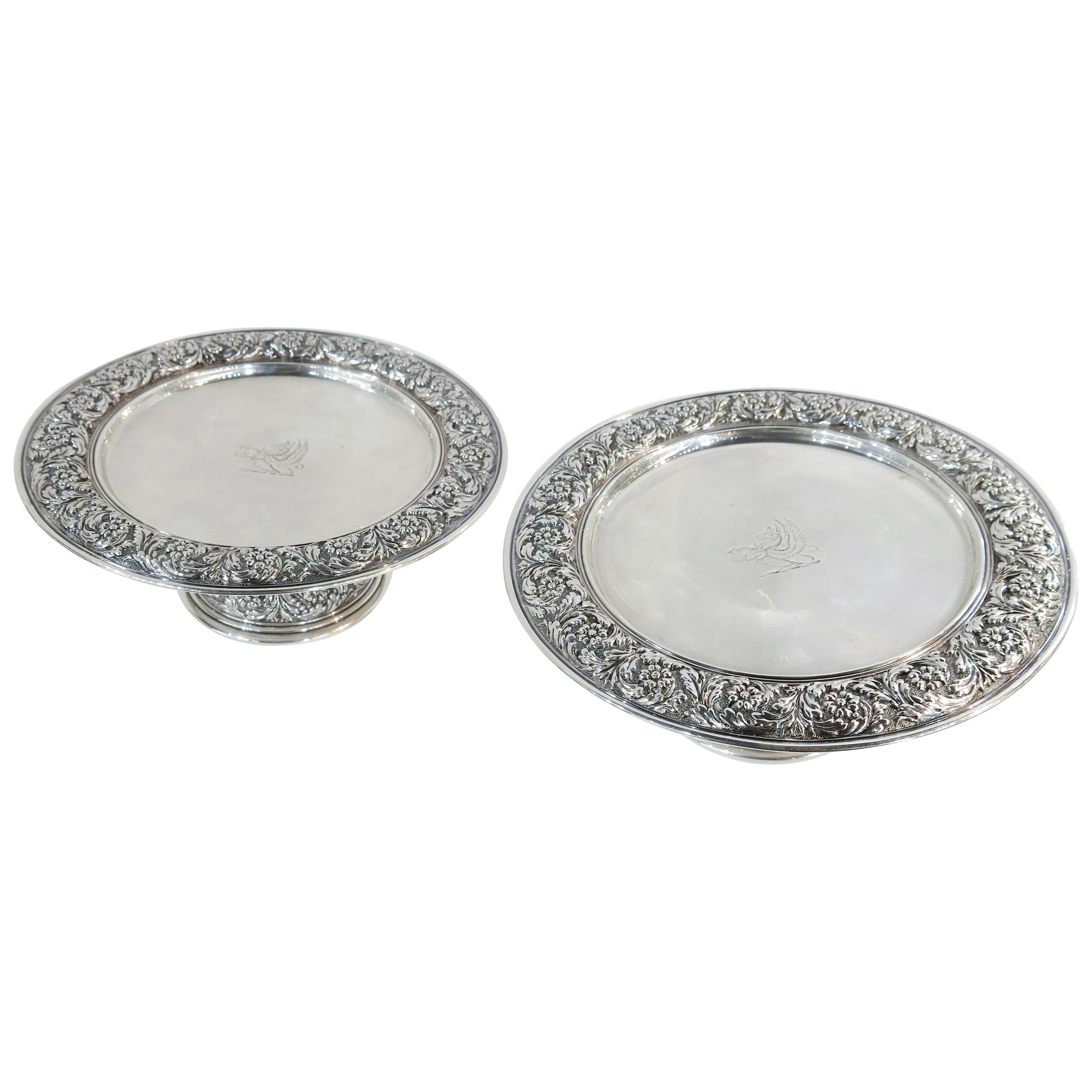 Tiffany Sterling Silver Antique Pair of Taza / Pedestal Dishes For Sale
