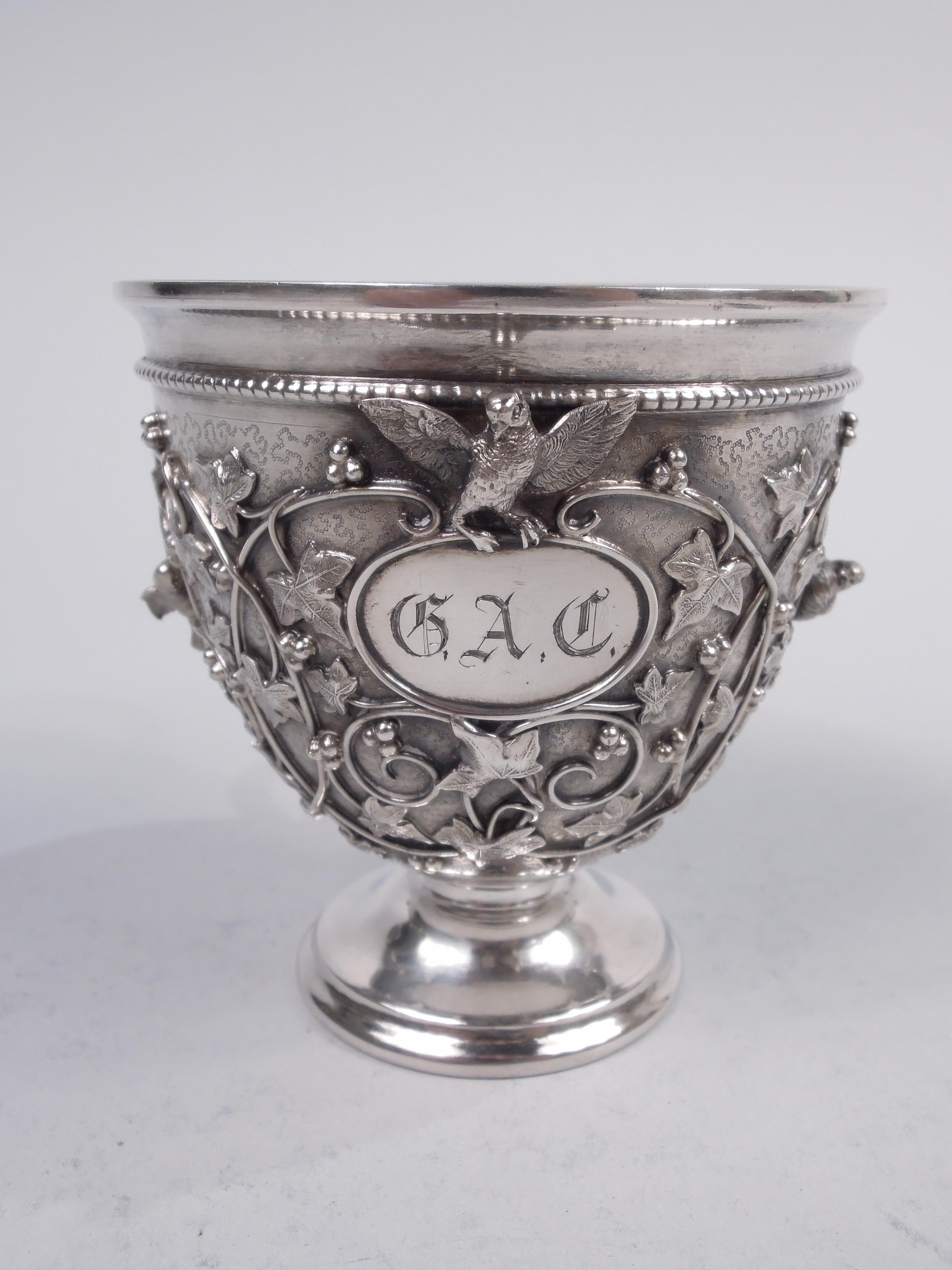 Baroque Tiffany Sterling Silver Baby Cup in Rare Bird’s Nest Pattern For Sale