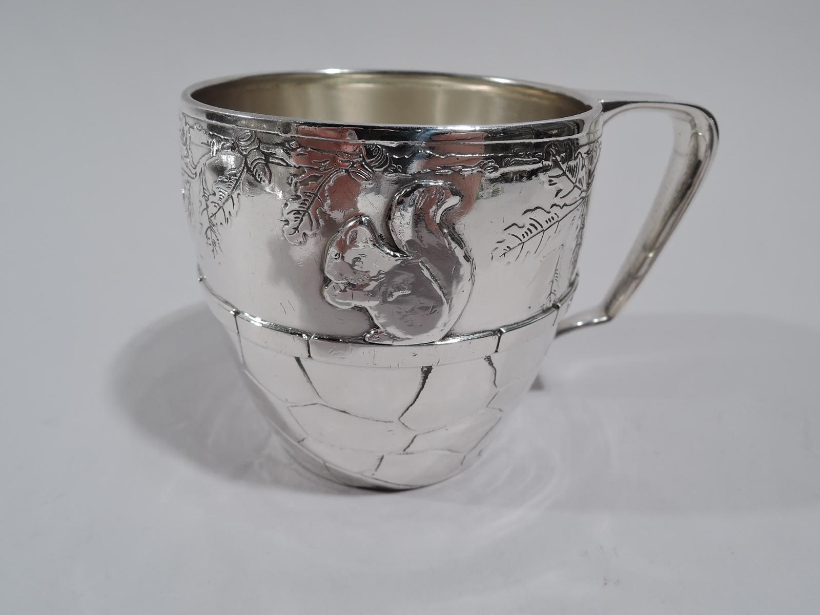 Edwardian Tiffany Sterling Silver Baby Cup with Thrifty Acorn-Nibbling Squirrel