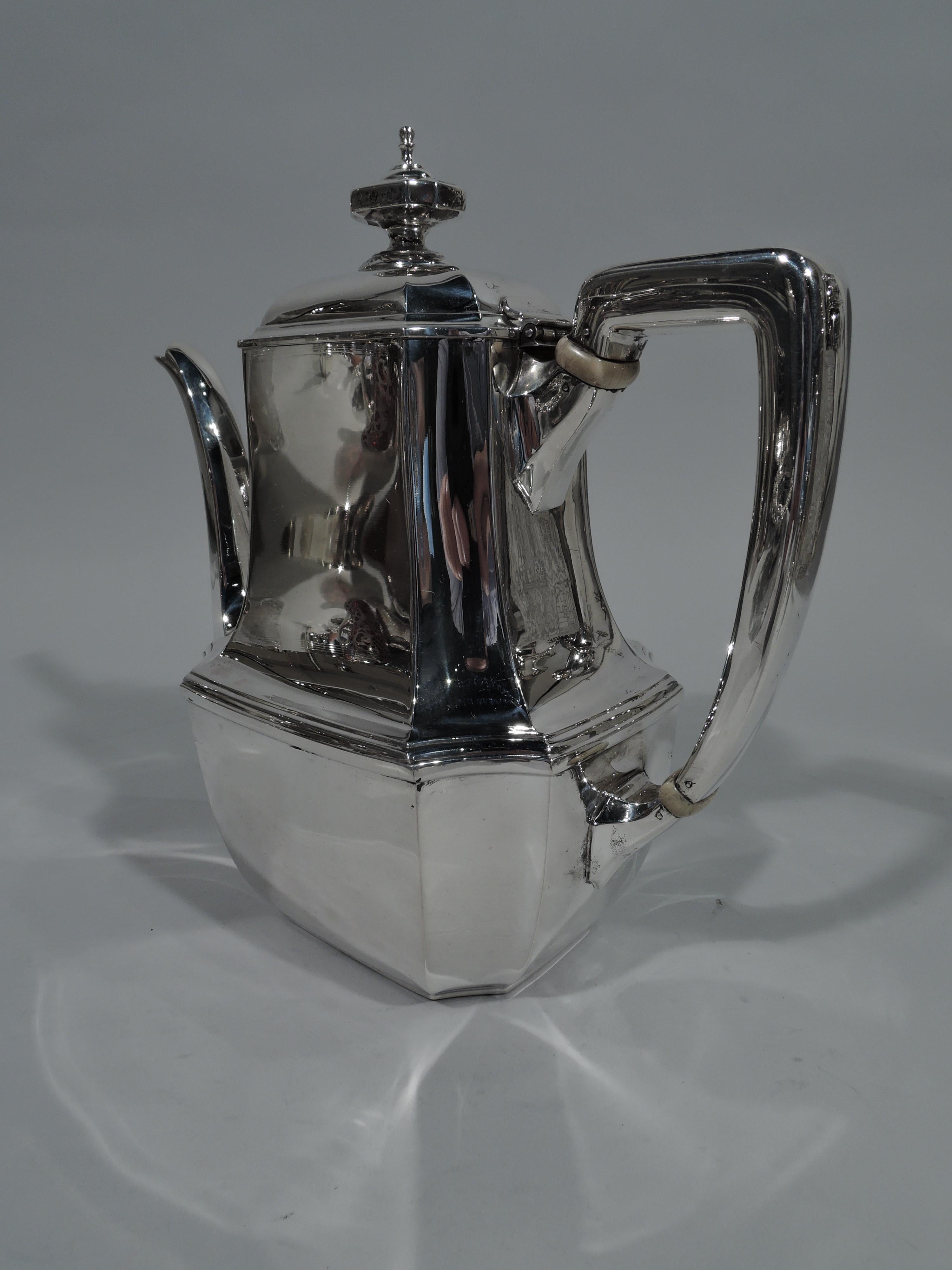 Art Deco Tiffany Sterling Silver Coffeepot in Desirable Hampton Pattern