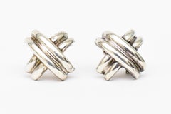 Tiffany Sterling Silver Criss Cross Lever Back Earrings 90's Hallmarked