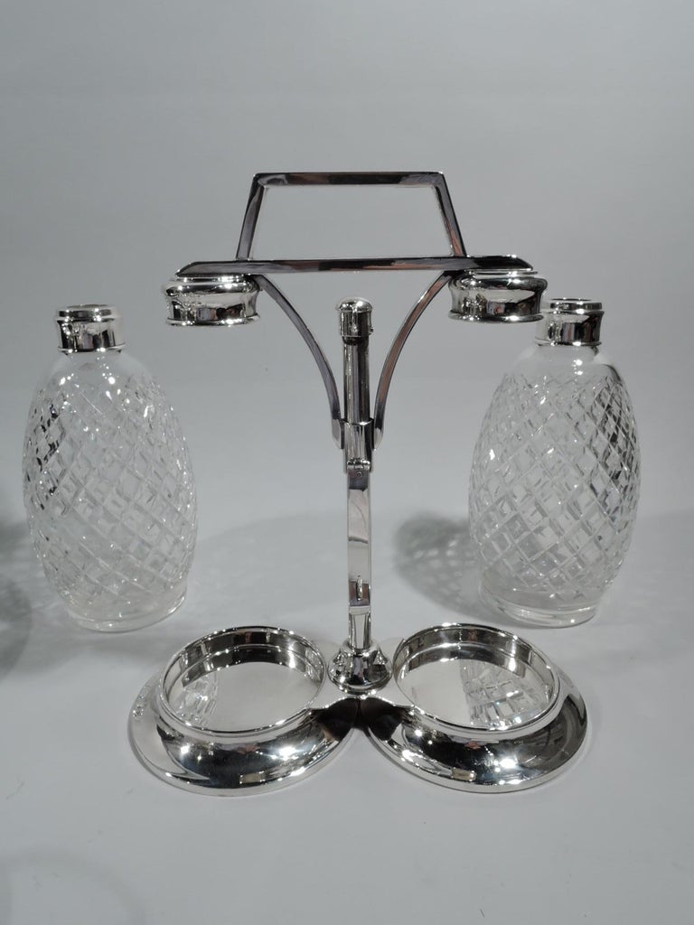 American Tiffany Sterling Silver Decanter Set with Hawkes Glass Bottles For Sale