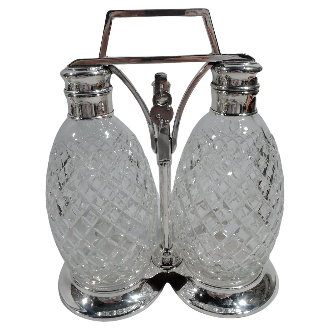 Tiffany Sterling Silver Decanter Set with Hawkes Glass Bottles