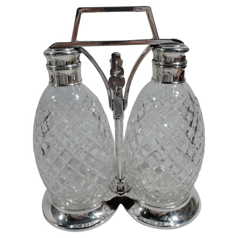 Tiffany Sterling Silver Decanter Set with Hawkes Glass Bottles For Sale
