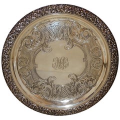 Tiffany Sterling Silver Engraved Round Footed Serving Tray Platter Centrepiece