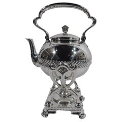 Tiffany Sterling Silver Kettle on Stand with Bold Wave Edge Motif