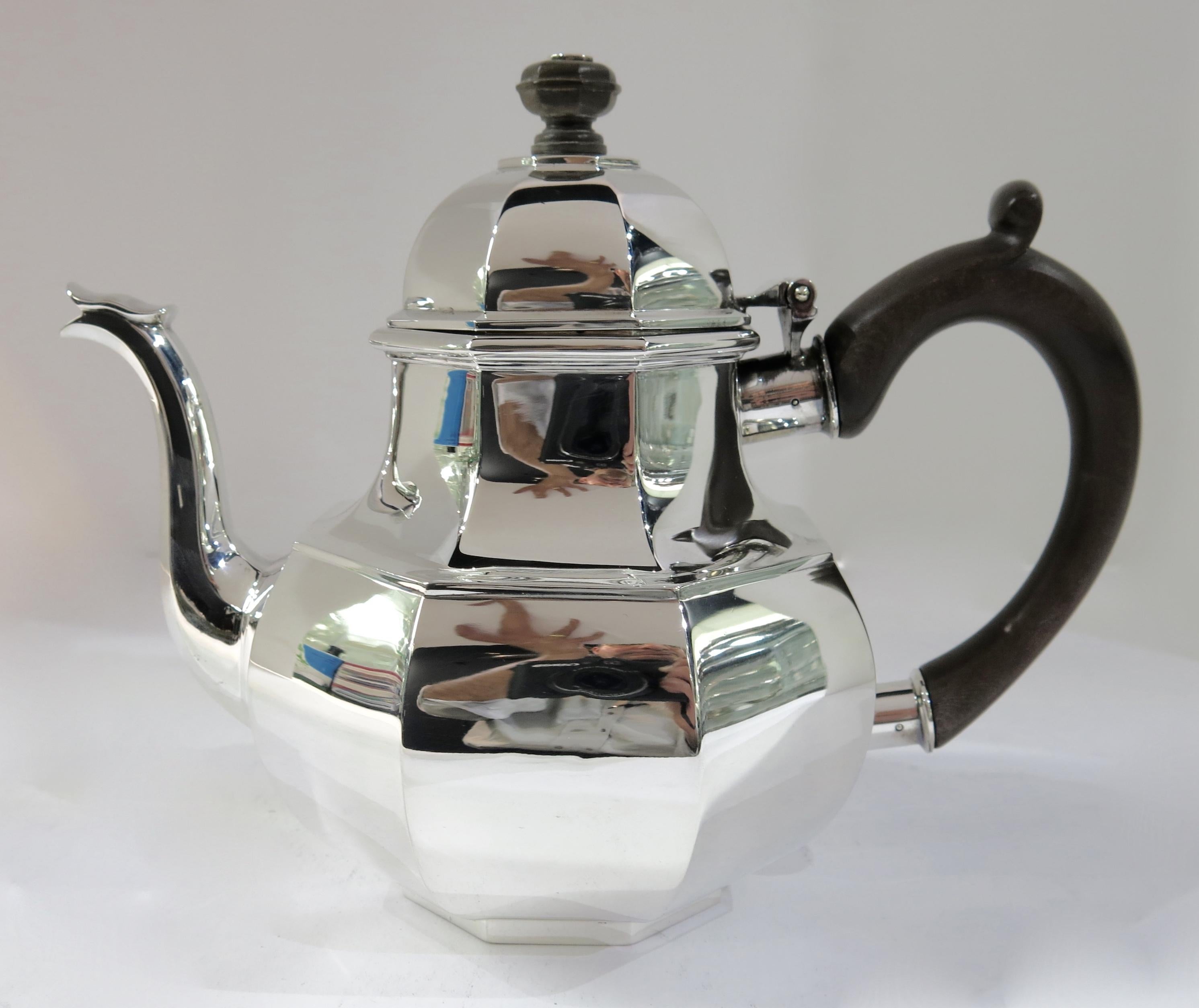 English Tiffany Sterling Silver Octagonal Hand Forged Tea & Coffee Set, Custom Order