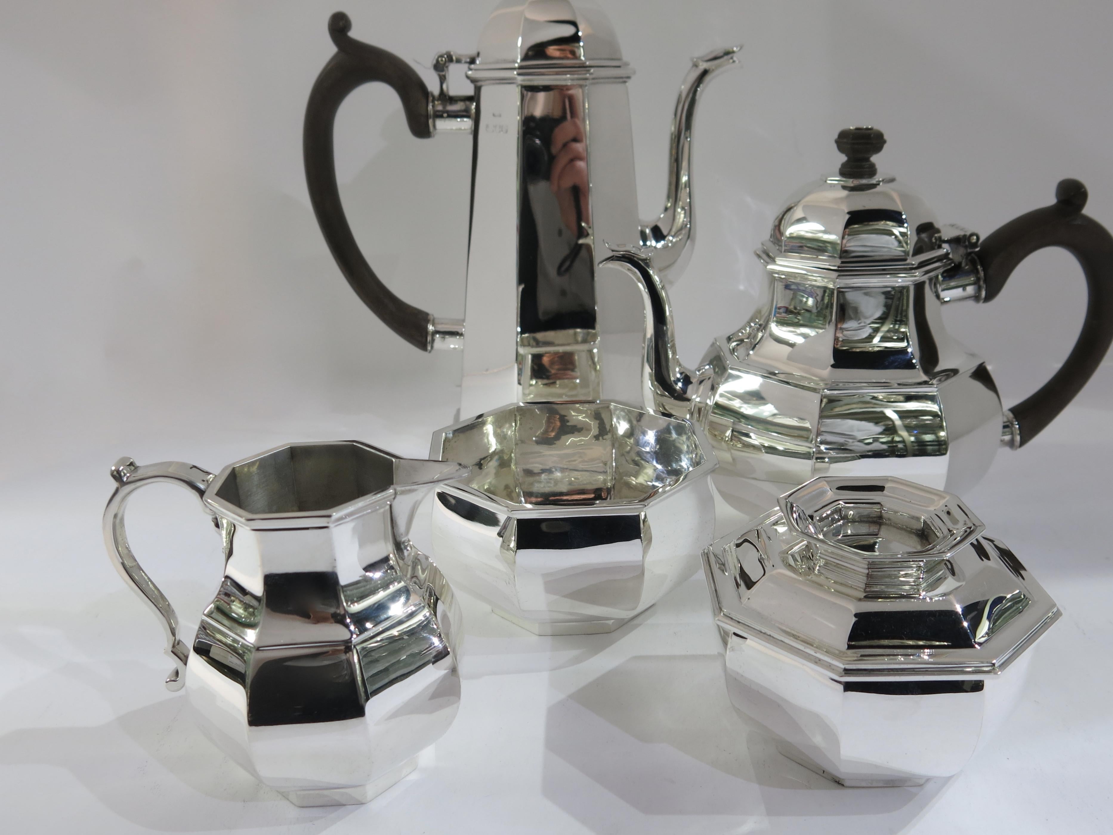 Tiffany Sterling Silver Octagonal Hand Forged Tea & Coffee Set, Custom Order 3