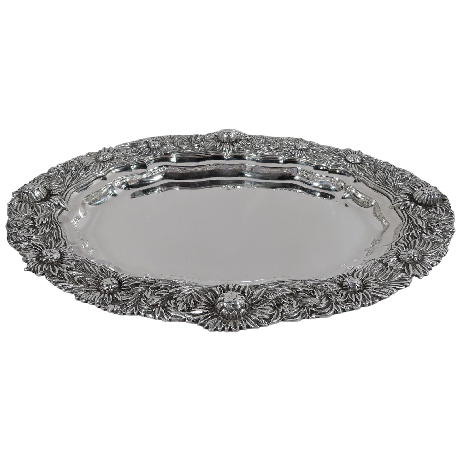 Tiffany Sterling Silver Serving Platter Tray in Desirable Chrysanthemum