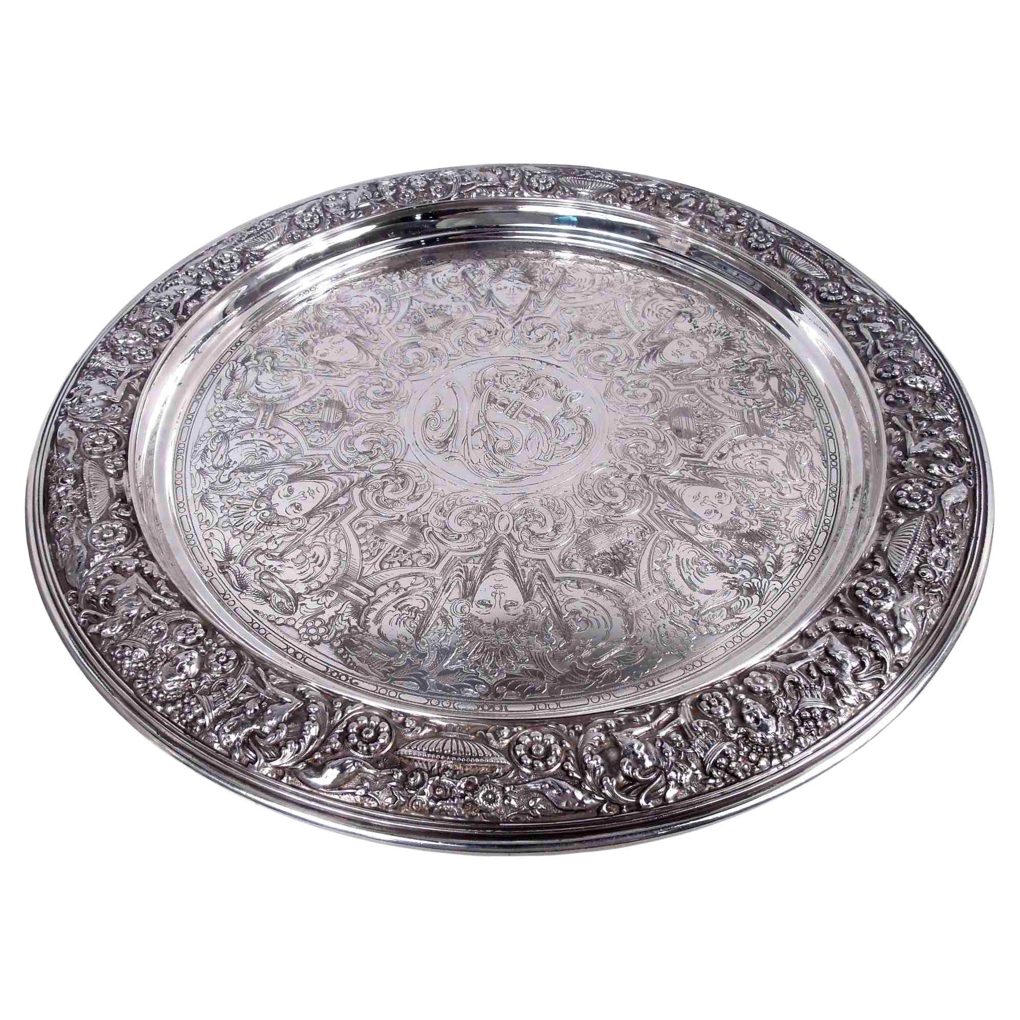 Tiffany Sterling Silver Tray in Historic Beaux-Arts Olympian Pattern For Sale