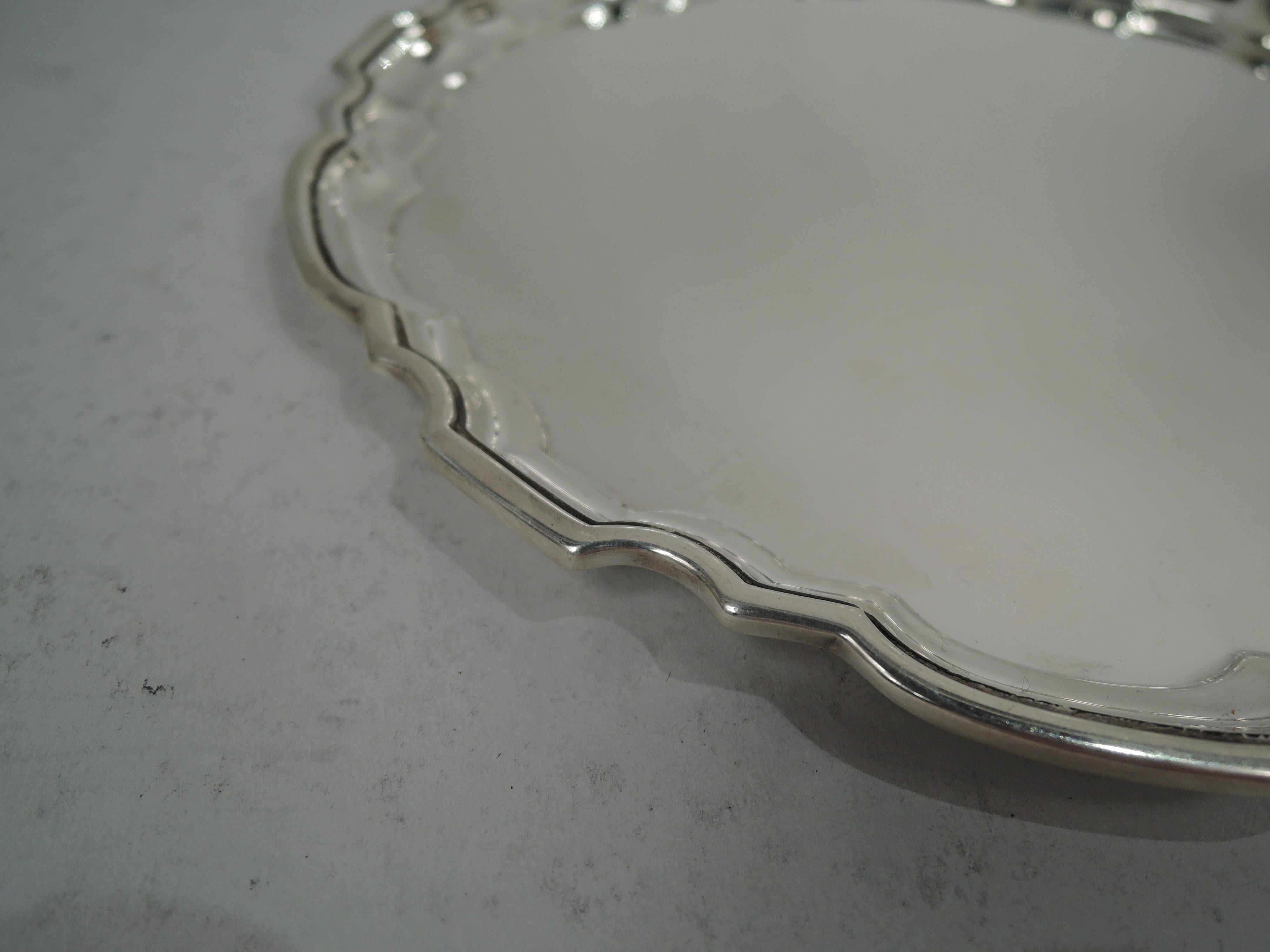American Tiffany Sterling Silver Tray with Traditional Georgian Piecrust Rim