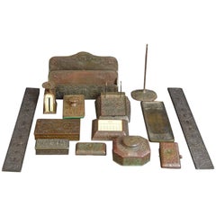 Antique Tiffany Studio Zodiac Complete Desk Set of 14 Pieces