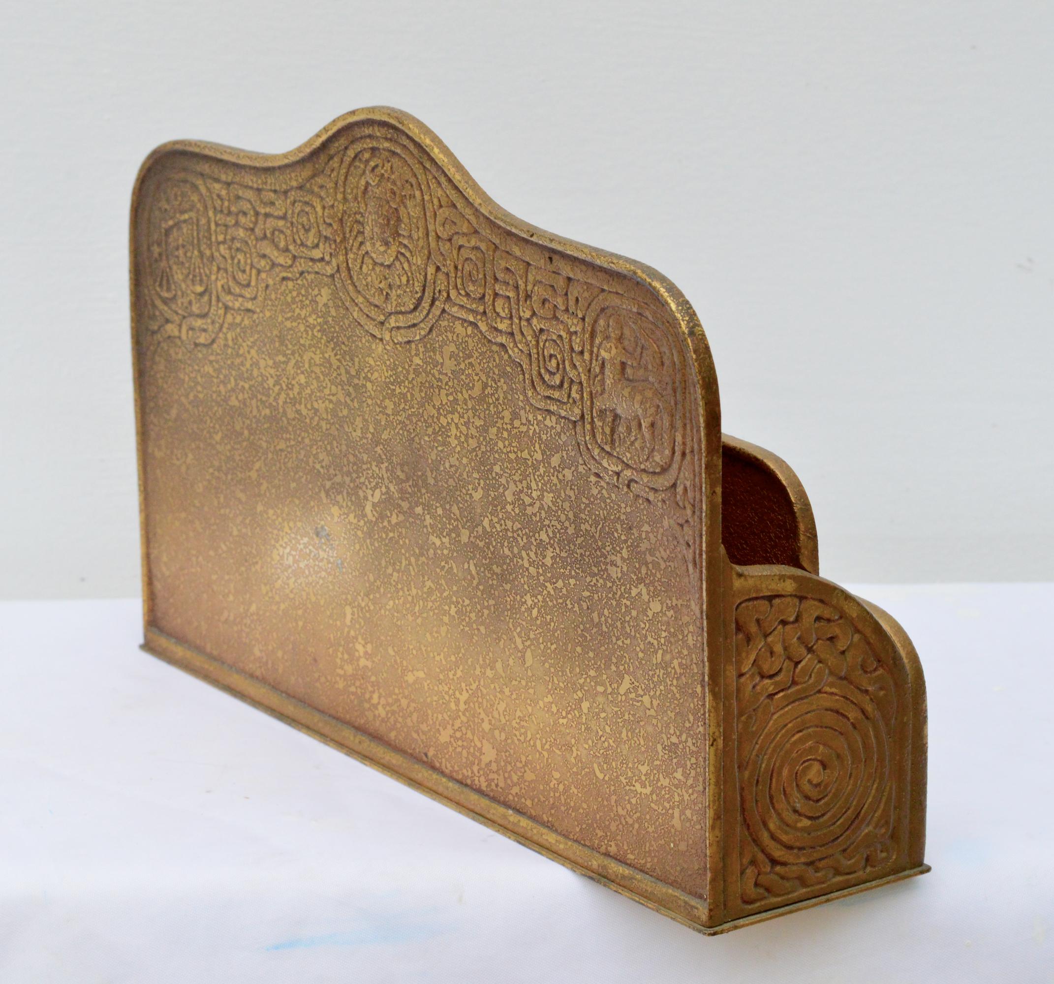 Early 20th Century Tiffany Studio Zodiac Series Gilt Bronze Letter Holder For Sale