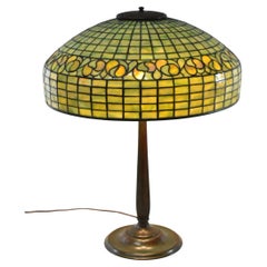 Tiffany Studios 18" Lemon Leaf Leaded Glass Lamp with Bronze Colonial Base
