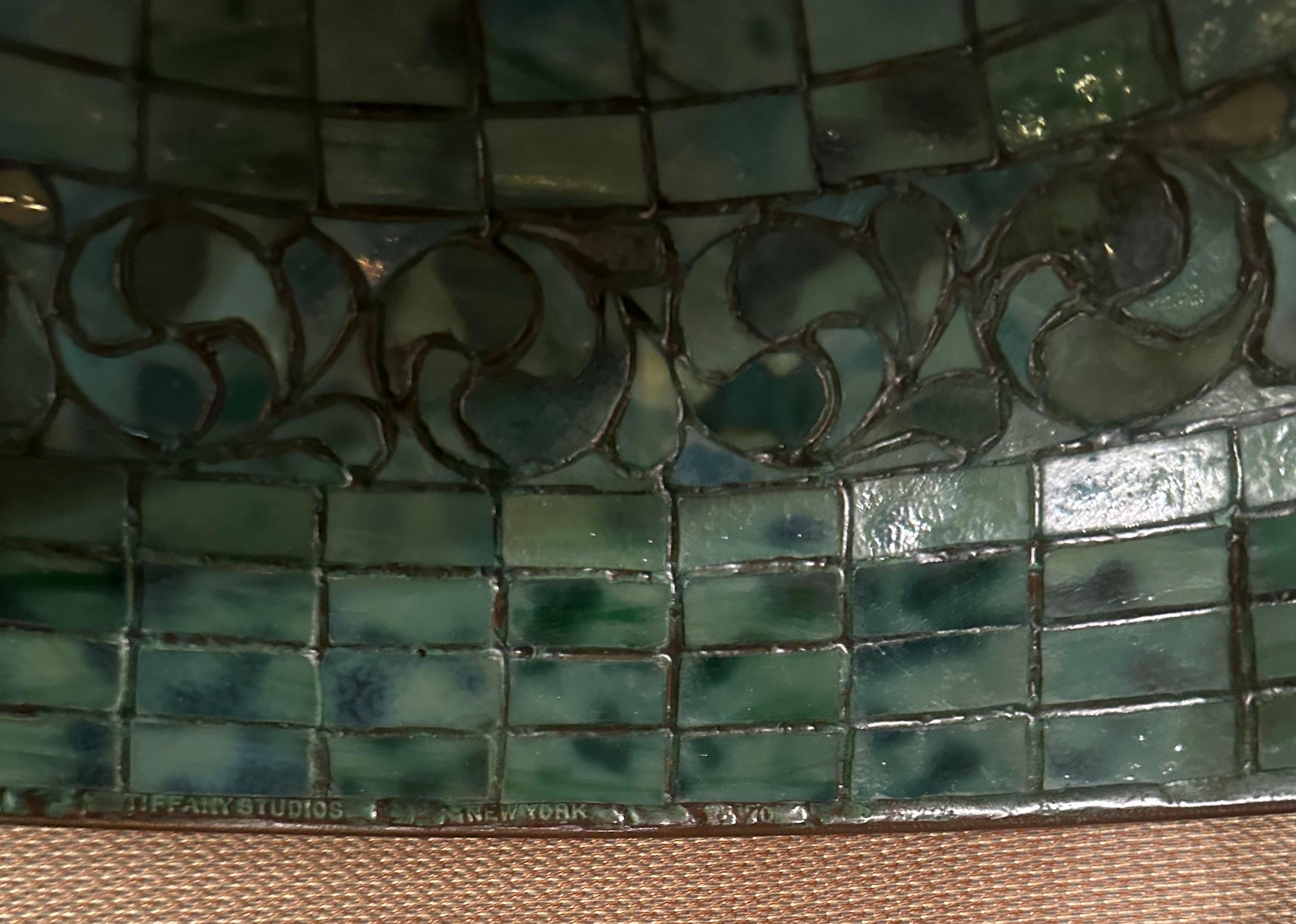 Patinated Tiffany Studios 18” “Whirling Leaf” Table Lamp For Sale
