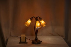 Tiffany Studios 3 Light Lily Table Lamp, Base and Shades Signed, ca. 1905