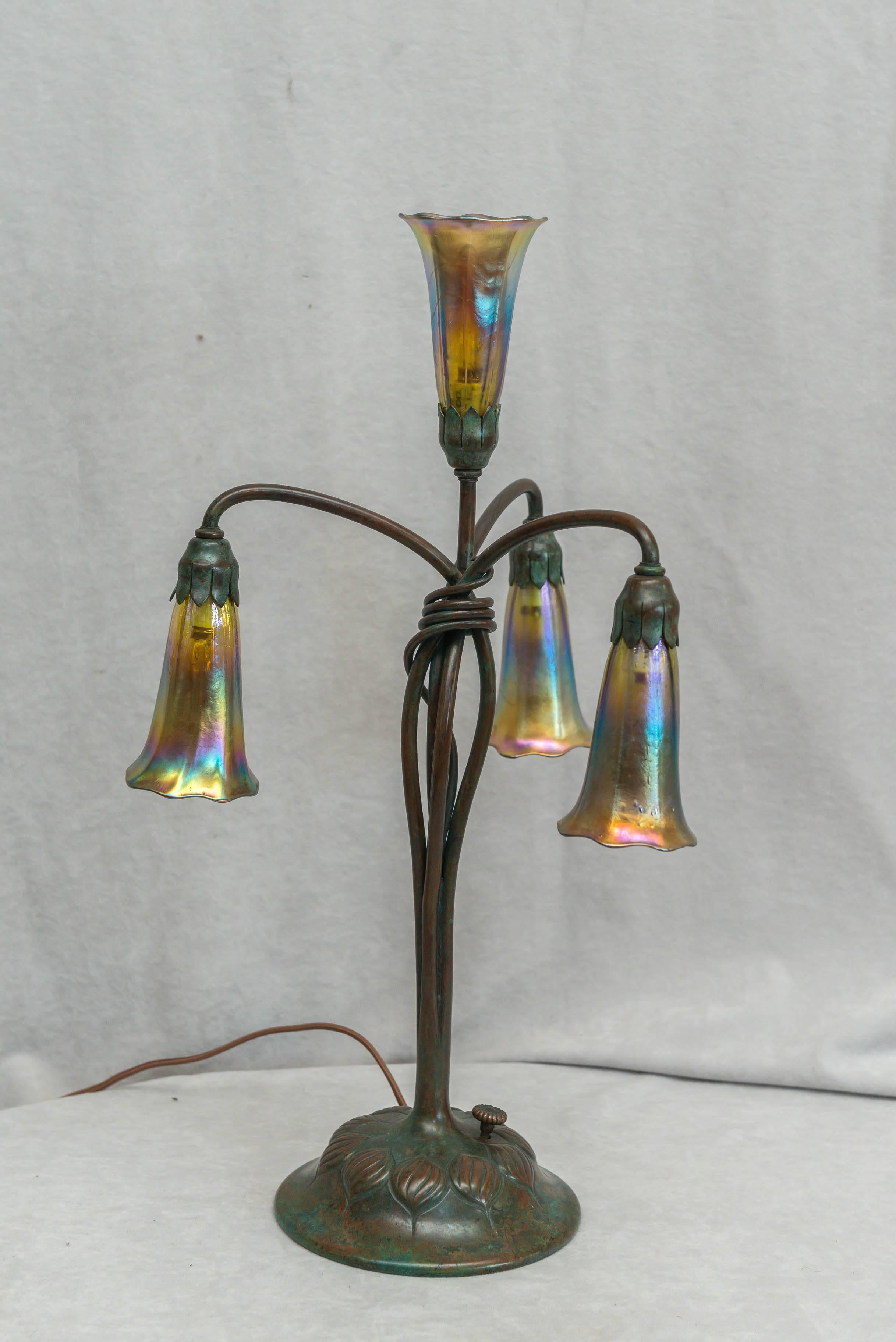 American Tiffany Studios Four-Light Lily Table Lamp
