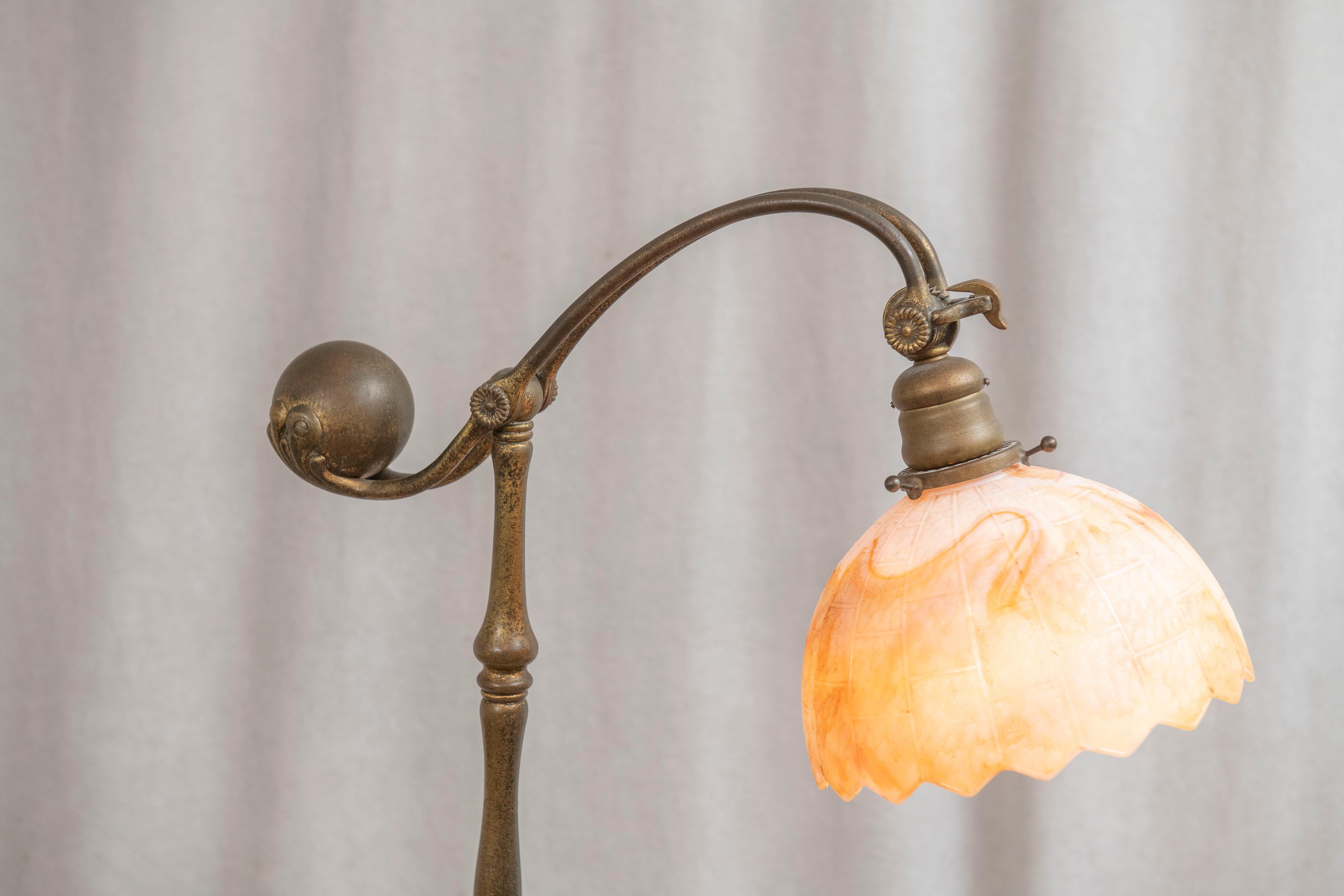American Tiffany Studios 5 Legged, Counter Balance Floor Lamp w/ Period Slag Glass Shade