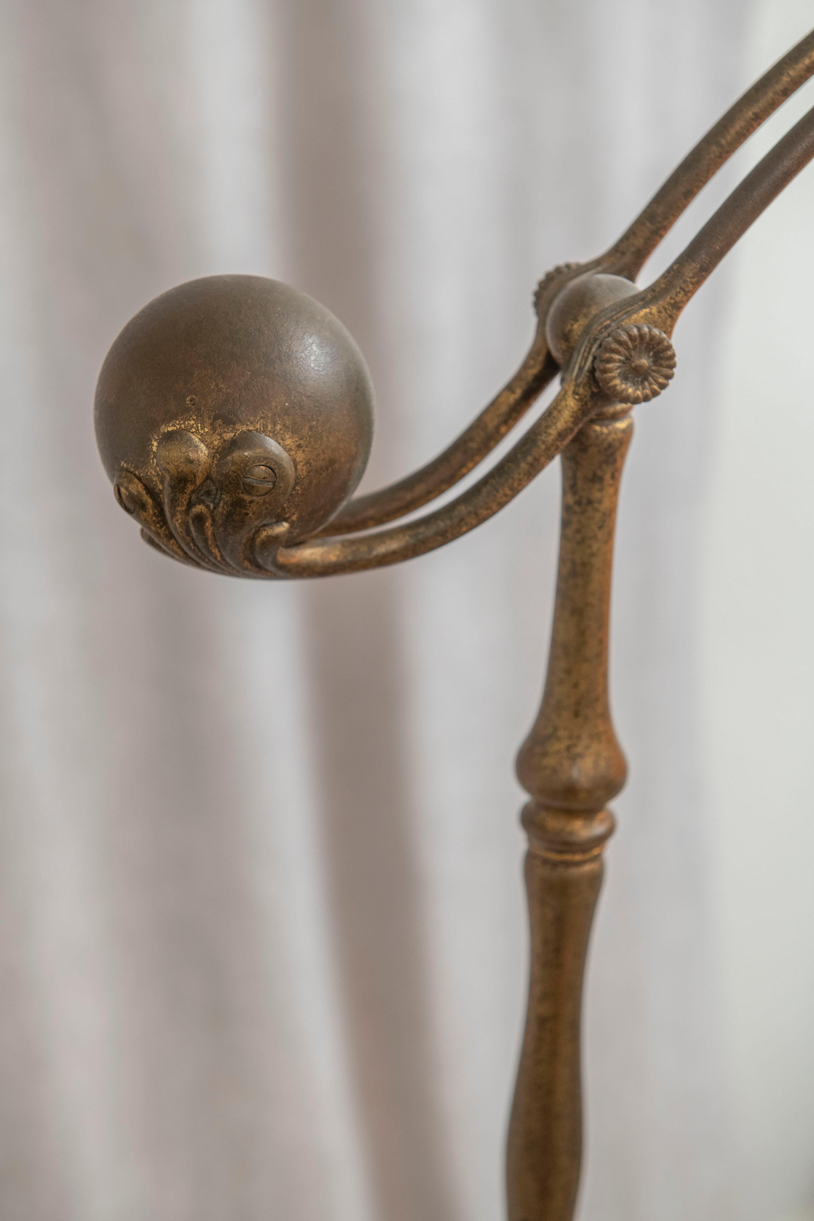 Tiffany Studios 5 Legged, Counter Balance Floor Lamp w/ Period Slag Glass Shade In Good Condition In Petaluma, CA