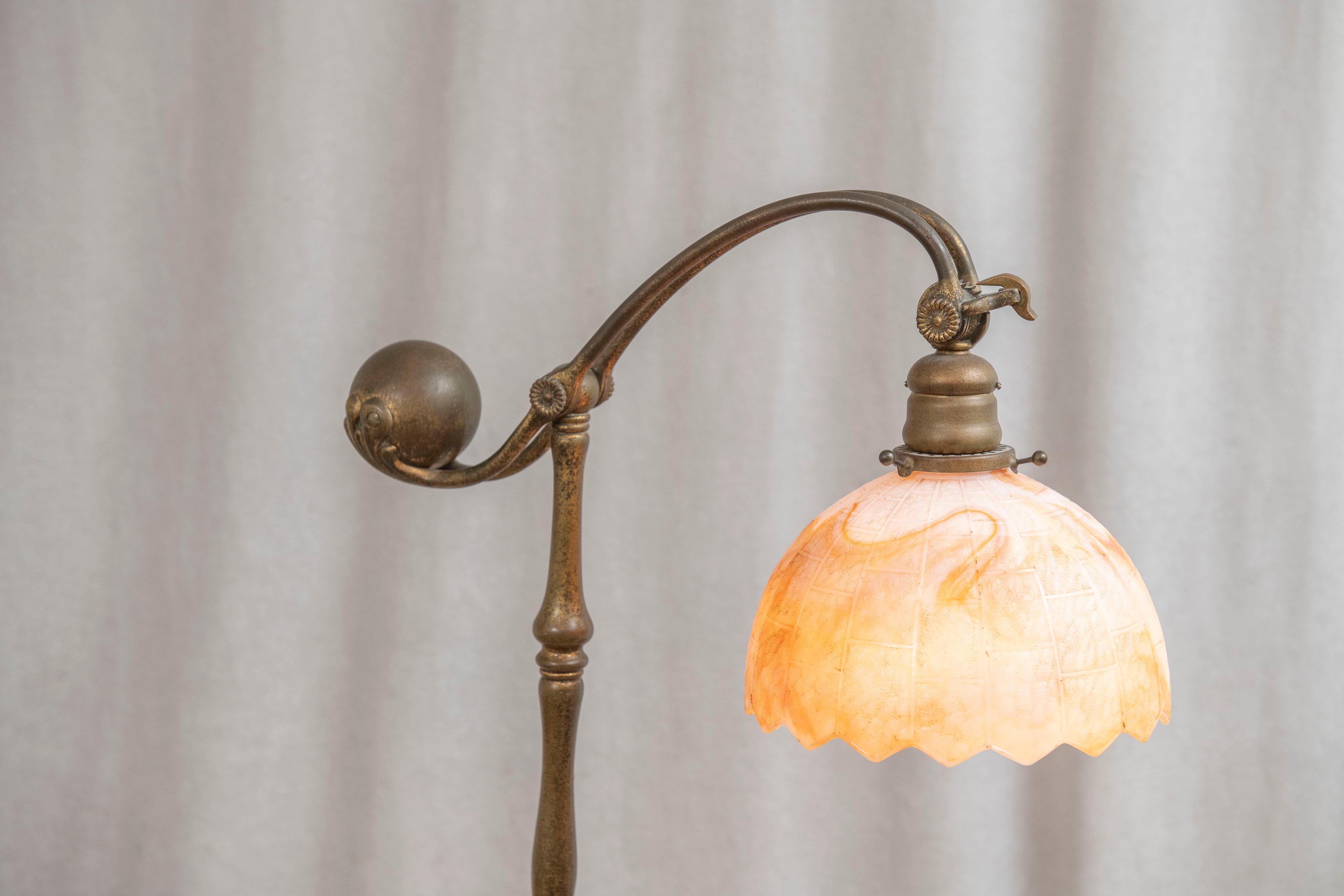 Bronze Tiffany Studios 5 Legged, Counter Balance Floor Lamp w/ Period Slag Glass Shade