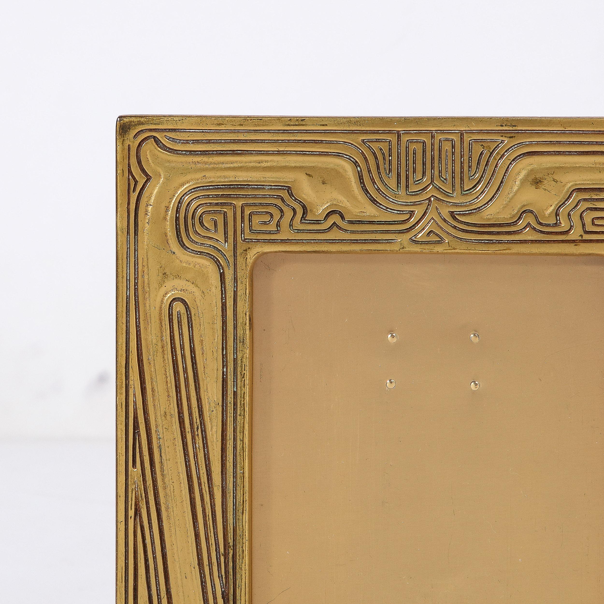 Tiffany Studios Art Deco Chinese Pattern Gilt Bronze Picture Frame In Excellent Condition In New York, NY