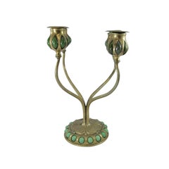 Tiffany Studios Art Glass and Gilt Bronze Candelabra in the Art Nouveau Style