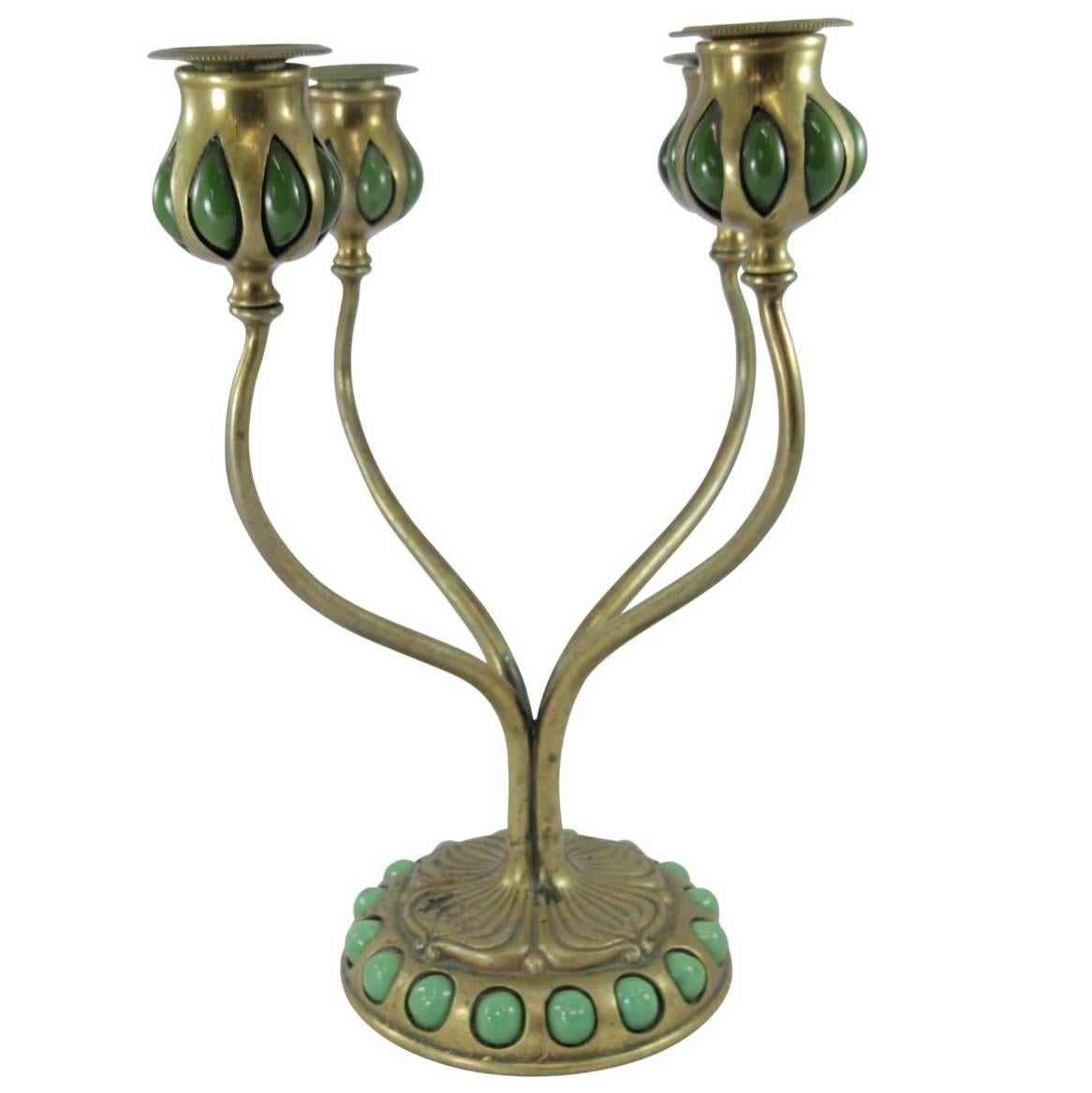 Tiffany Studios Art Glass and Gilt Bronze Candelabra in the Art Nouveau Style For Sale