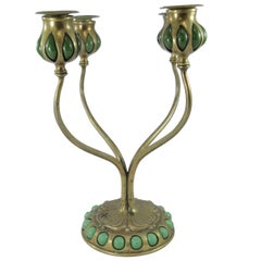 Tiffany Studios Art Glass and Gilt Bronze Candelabra in the Art Nouveau Style