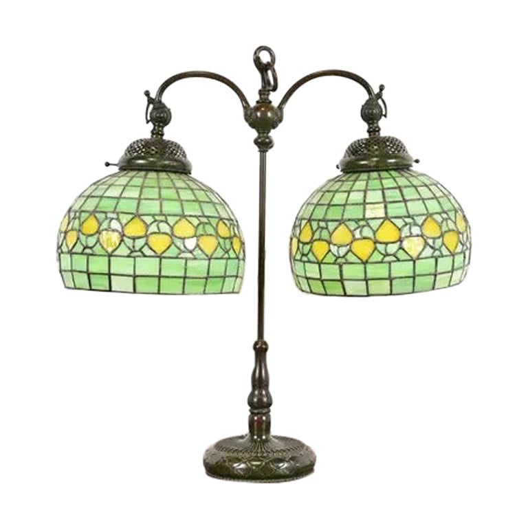 Tiffany Studios Arts & Crafts Bronze Student Lamp With Glass Acorn Shades