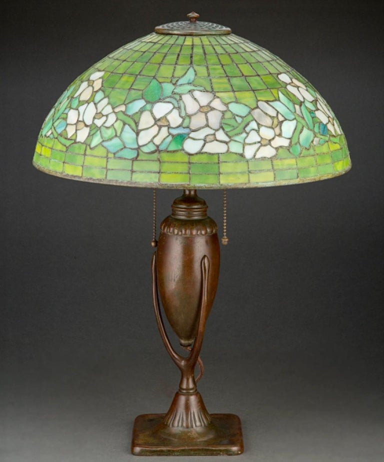 Cast Tiffany Studios Banded Dogwood Table Lamp For Sale