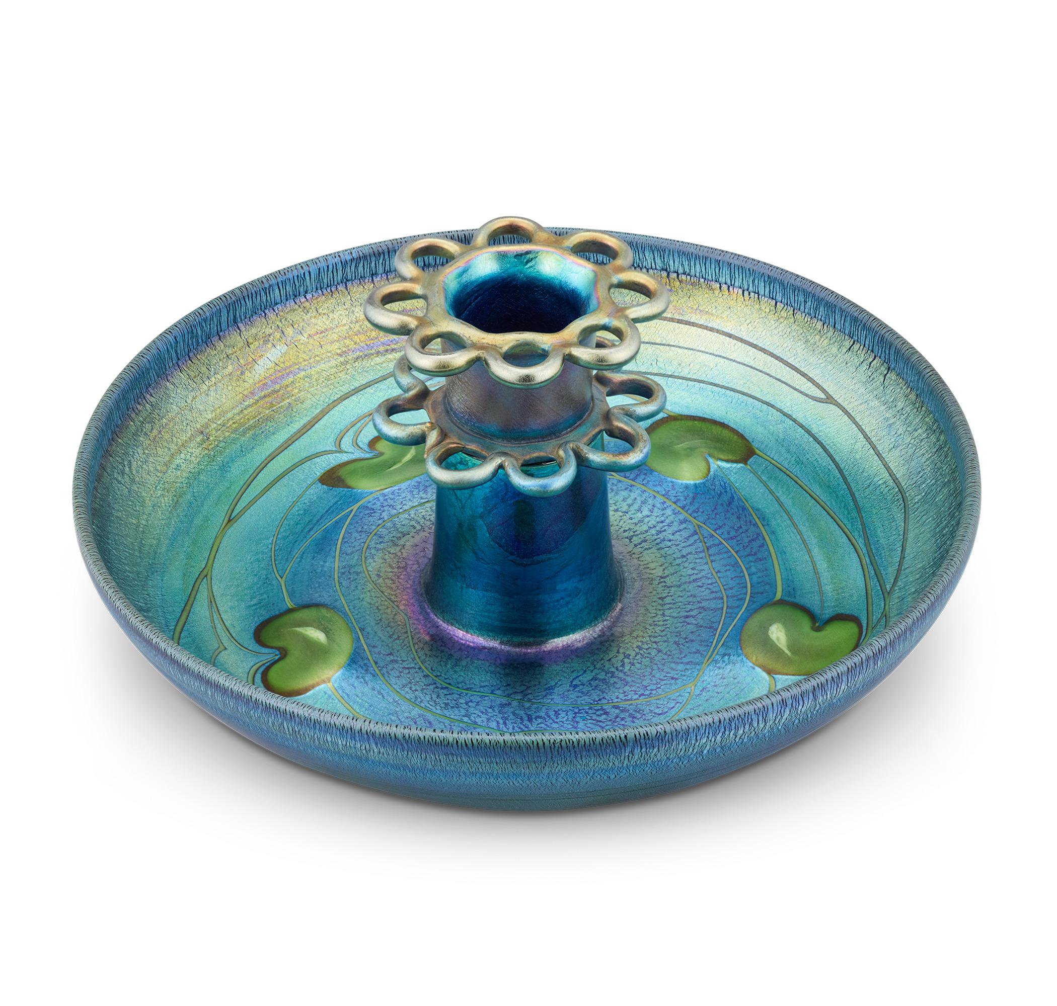 Tiffany Studios Blauer Favrile Glas Tafelaufsatz im Zustand „Gut“ im Angebot in New Orleans, LA