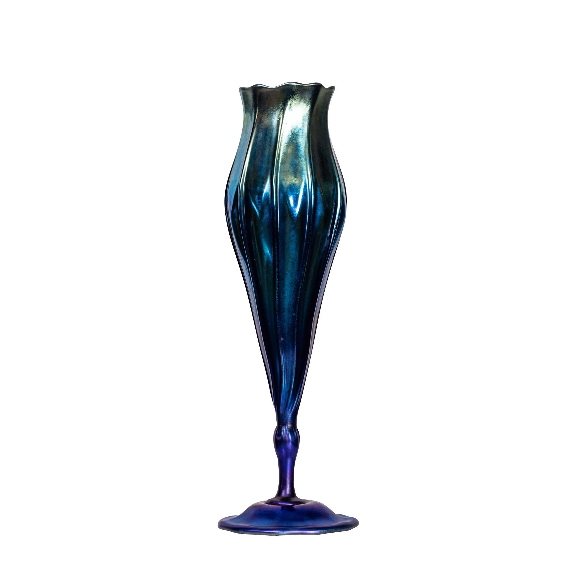 Early 20th Century Tiffany Studios Blue Favrile Glass Floriform Vase