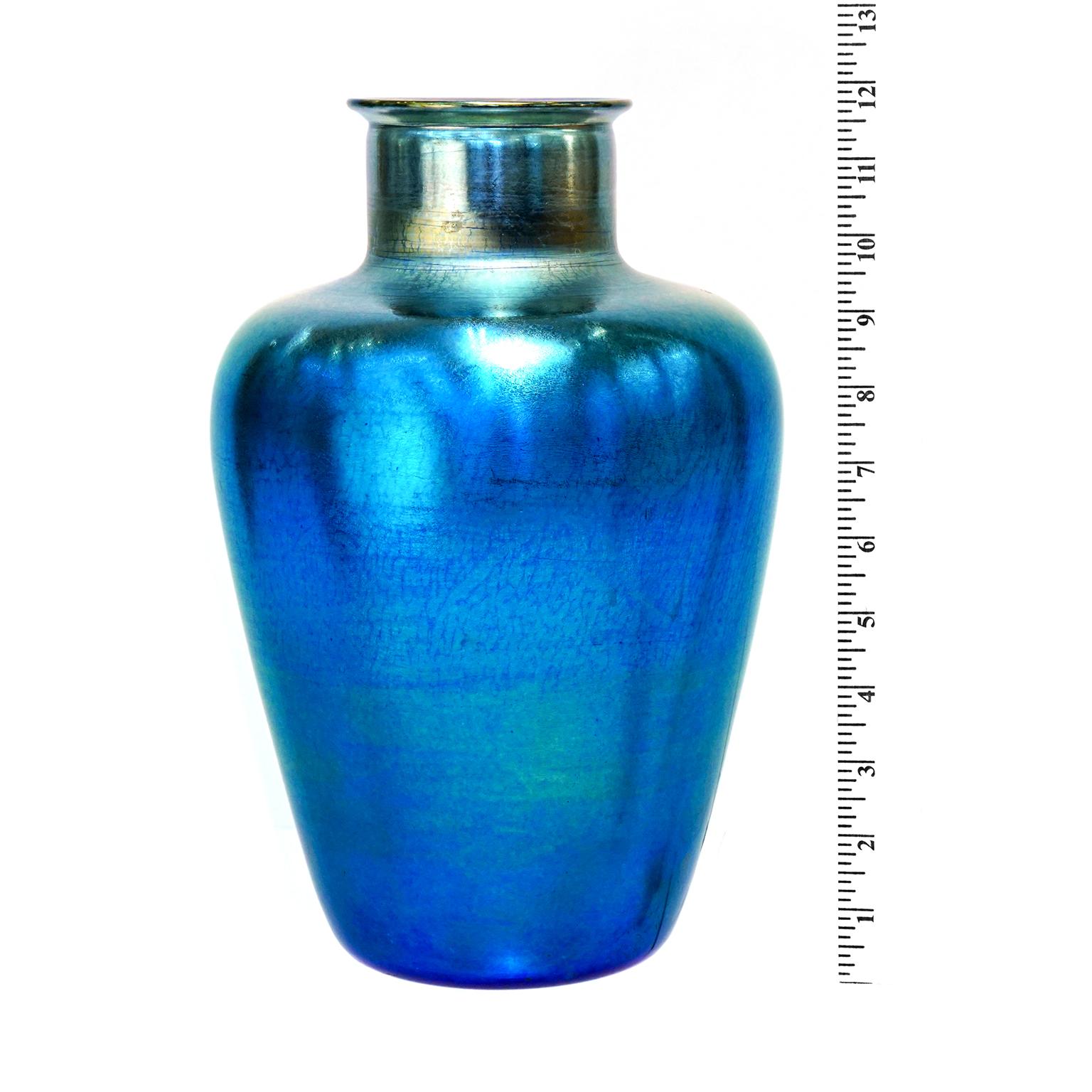 American Tiffany Studios Blue Favrile Glass Vase