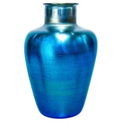 Antique Tiffany Studios Blue Favrile Glass Vase