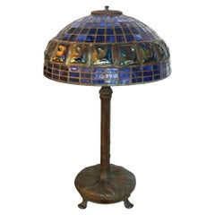 Tiffany Studios Blue Geometric Turtleback Table Lamp. U.S.A. 1910's.