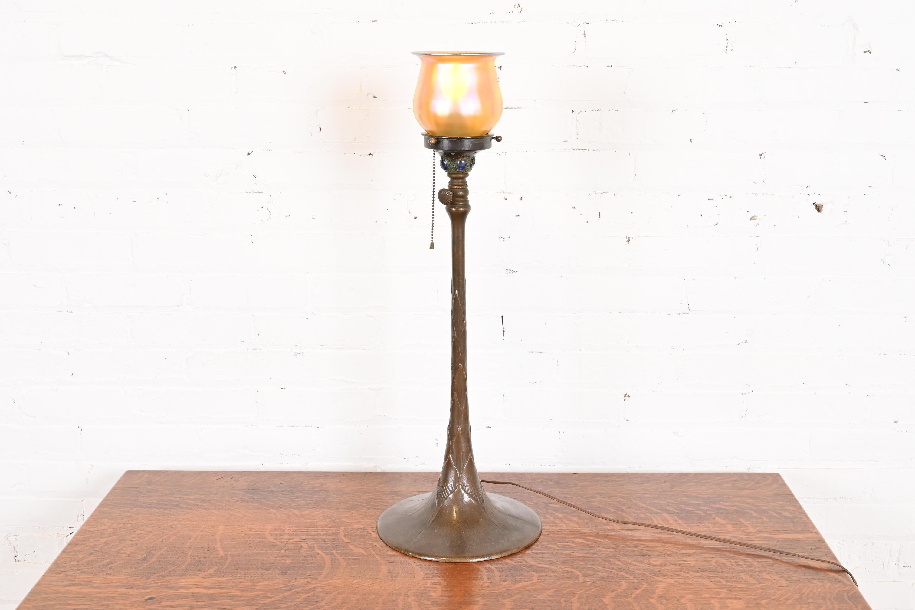 Tiffany Studios Bronze Adjustable Floor Lamp With Tiffany Favrile Glass Shade 4