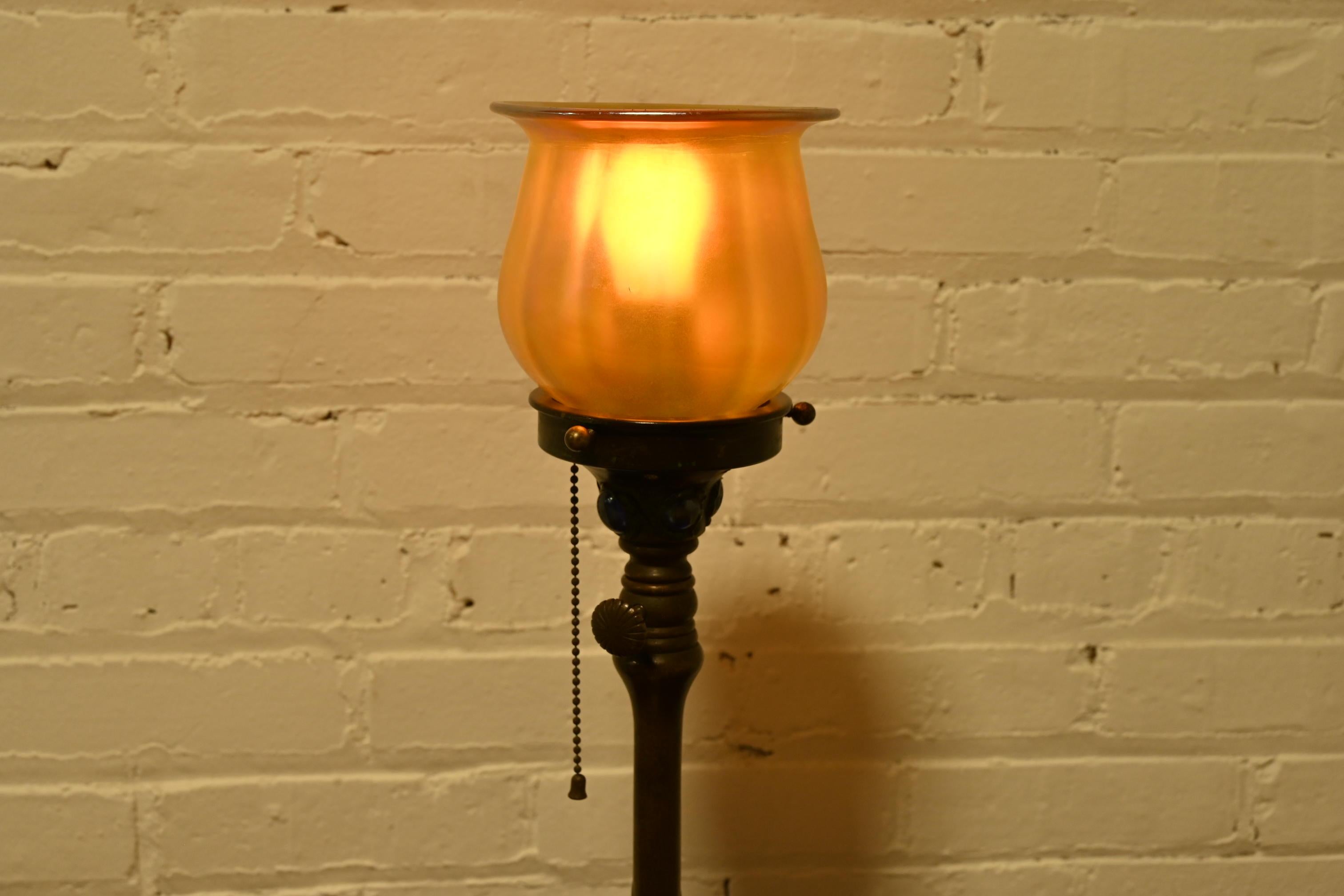Tiffany Studios Bronze Adjustable Floor Lamp With Tiffany Favrile Glass Shade 5
