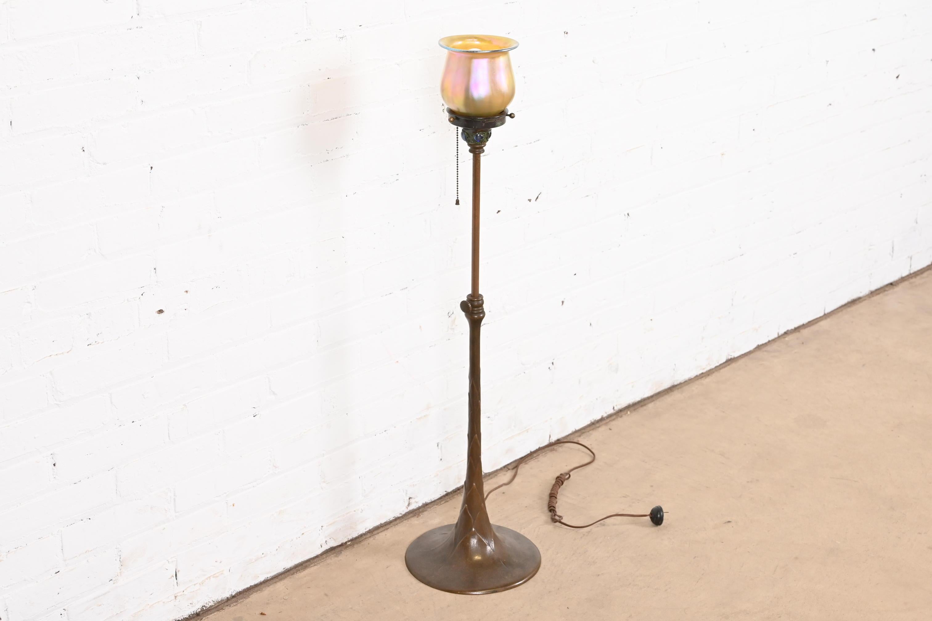 Tiffany Studios Bronze Adjustable Floor Lamp With Tiffany Favrile Glass Shade 8