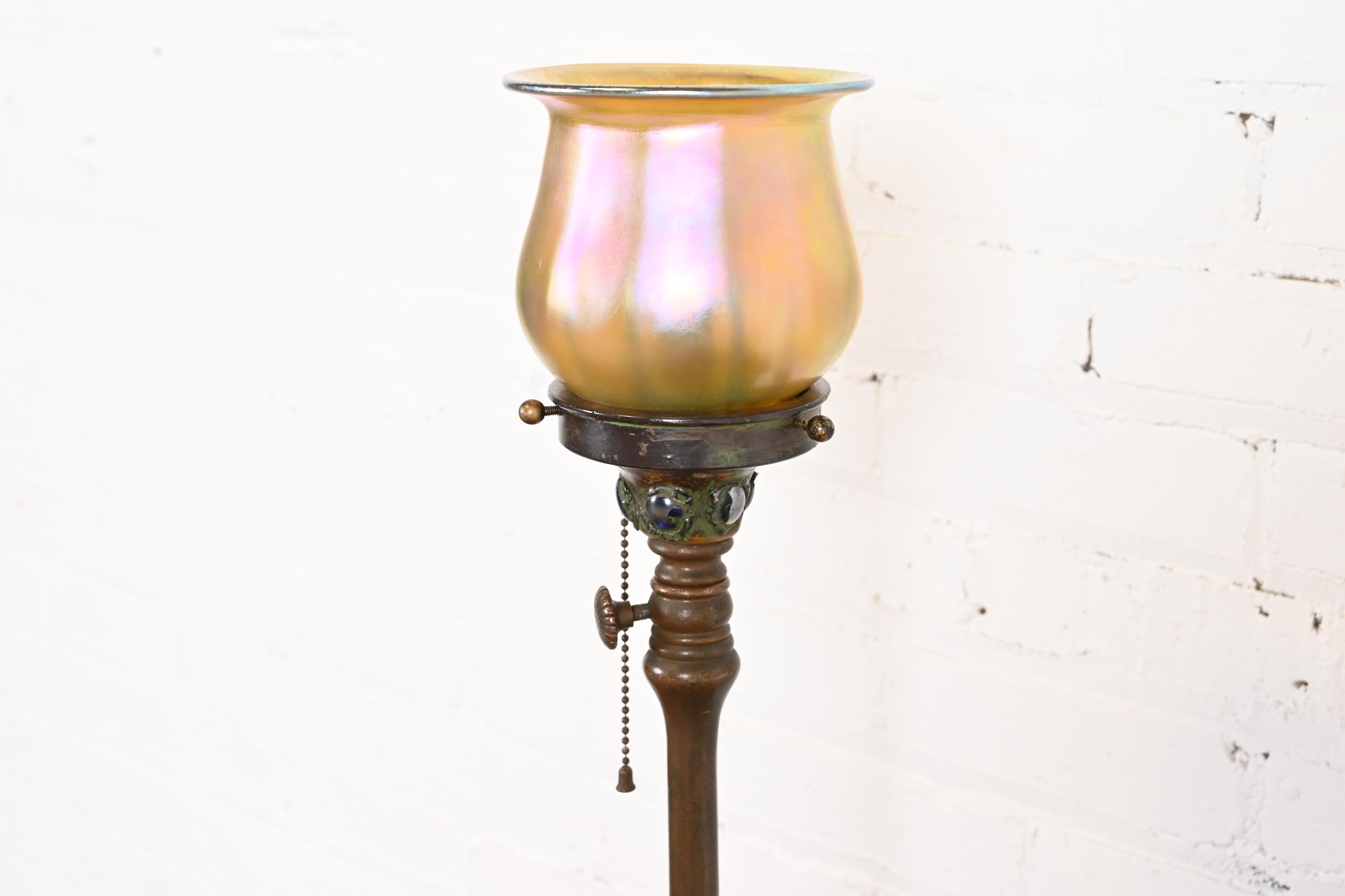 Tiffany Studios Bronze Adjustable Floor Lamp With Tiffany Favrile Glass Shade 2